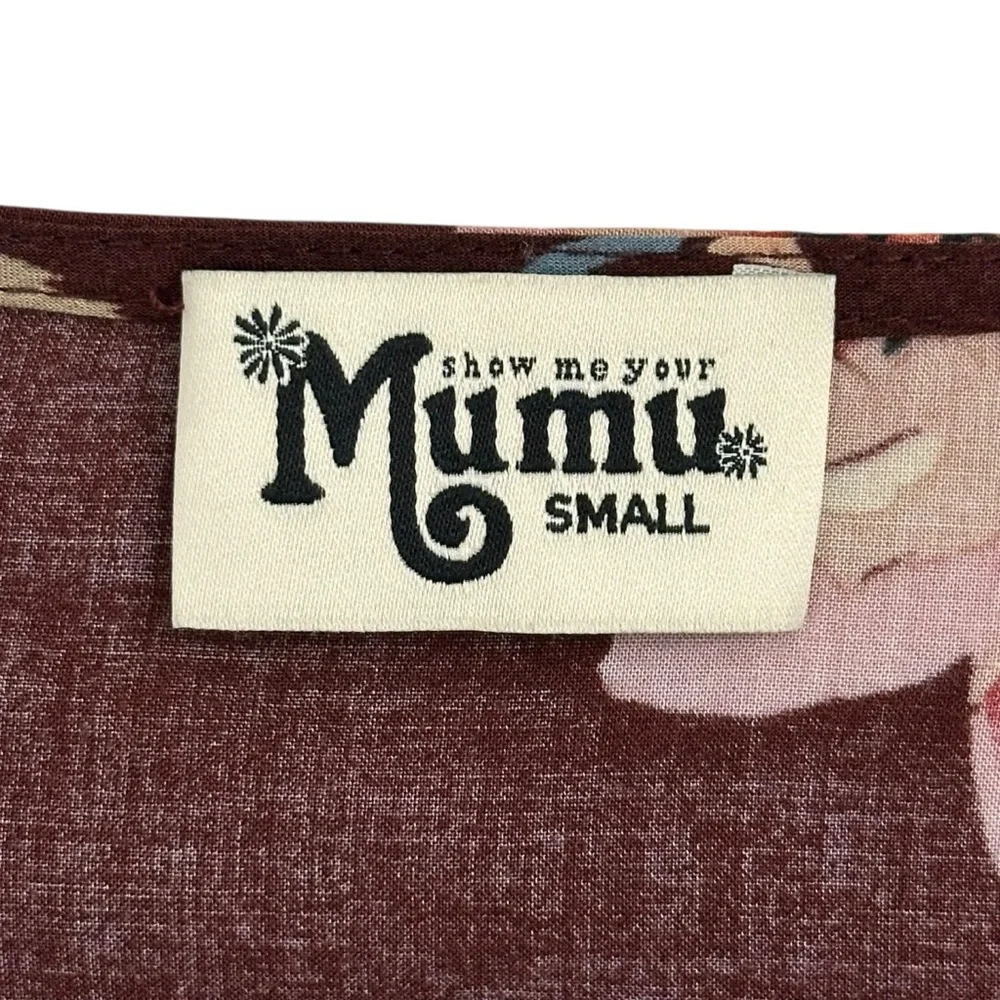 Show Me‎ Your MuMu Burgundy Floral Mini Wrap Dress Short Sleeve V-Neck  Size S - Picture 2 of 8